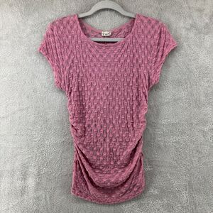 Intimately Free People Top Womens M Pink Sheer Textured Crew Neck‎ Rushed Fitted